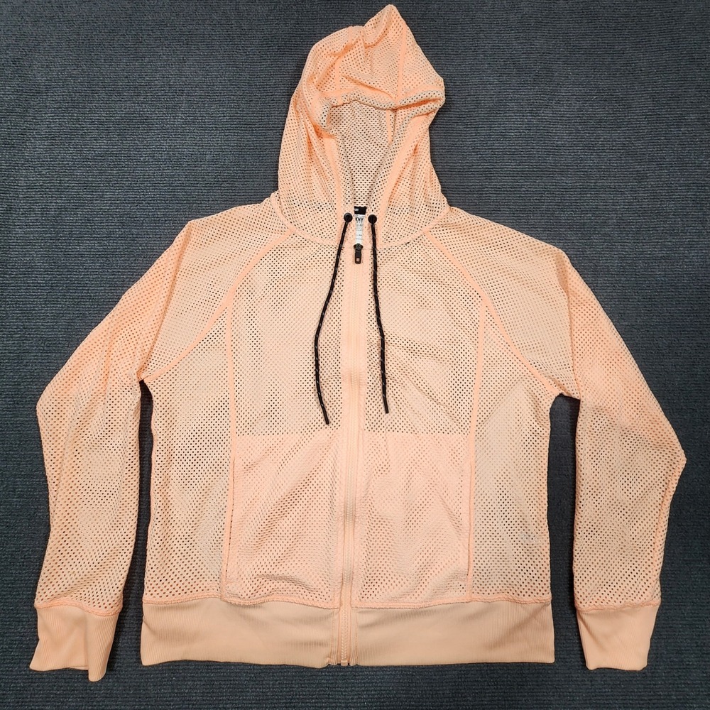 DKNY Sport Hoodie Women Small Peach Mesh Full Zip Activewear Athleisure